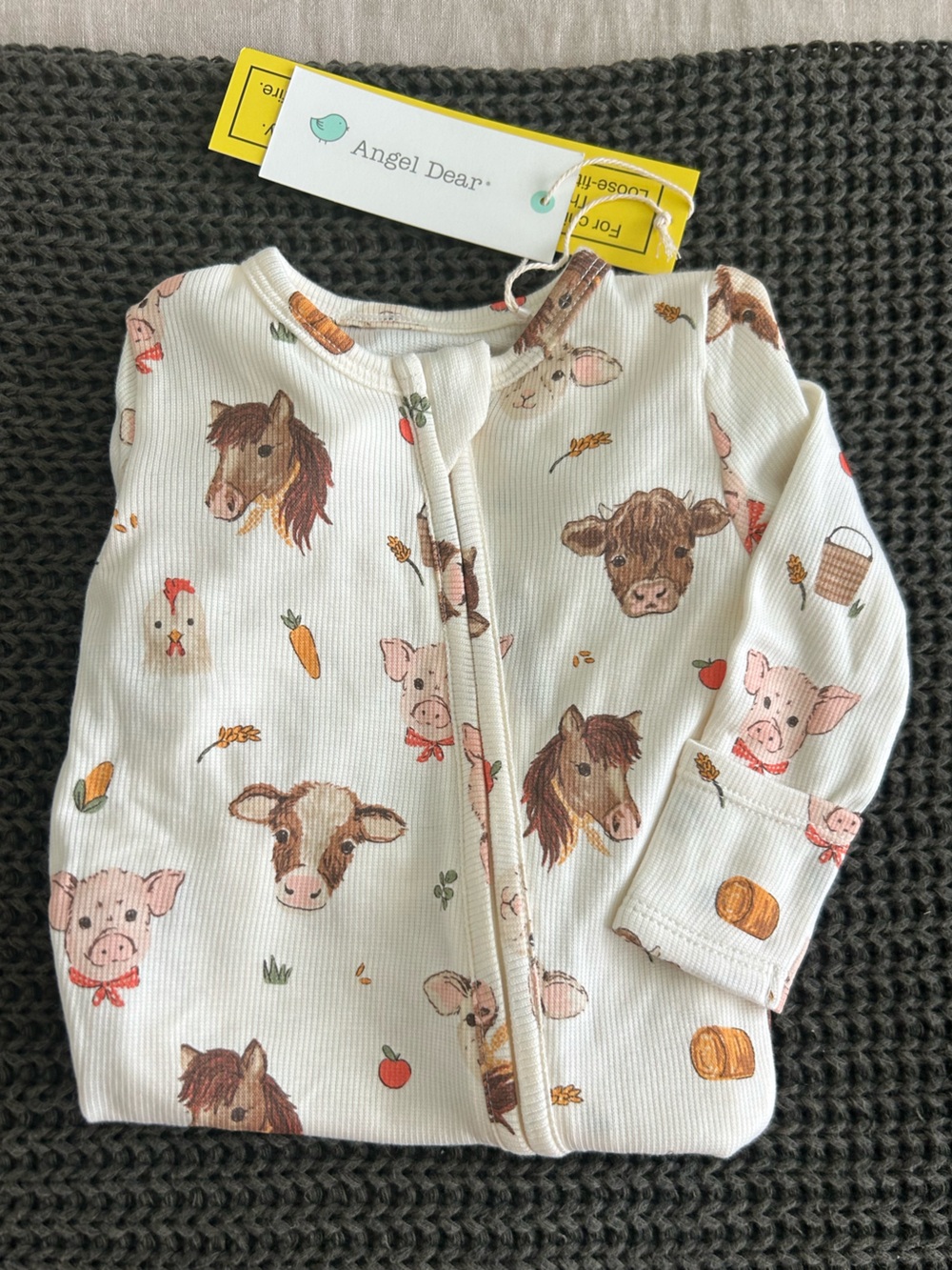 NWT Angel Dear farm animal print ribbed footie pajamas